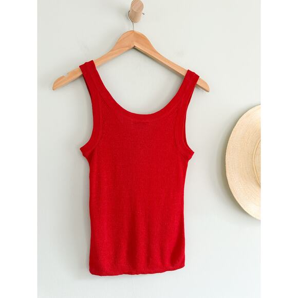 Madewell | NWT Linen-Blend Scoopneck Sweater Tank Festival Red | Sz S - Picture 7 of 8